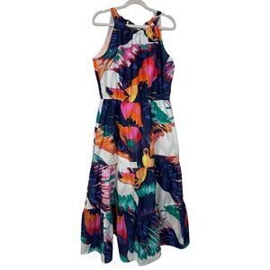 Isabel & Nina Sleeveless Midi Dress Multicolor Vibrant Tropical Print Size 14P